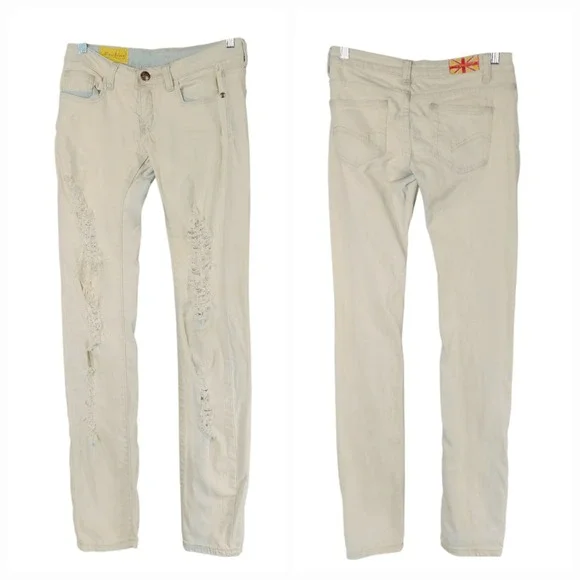 Machine Nouvelle Mode Jeans sz 27 Women Distress White Blue Stretch Faded Skinny