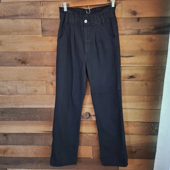 Hudson High Rise Paperbag Waist Straight Leg Pants – Black – Size 26