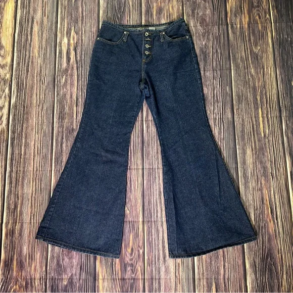 Women’s Vintage Deadstock Elephant Flare Extra Wide Bell Bottoms Dark Denim