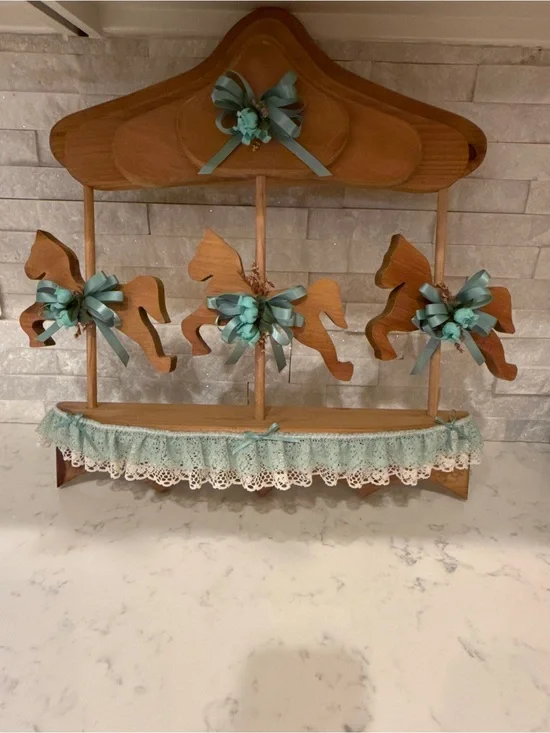 Wooden Horse Carousel Wall Shelf Peg Rack Nursery Decor Handmade  Cottagecore