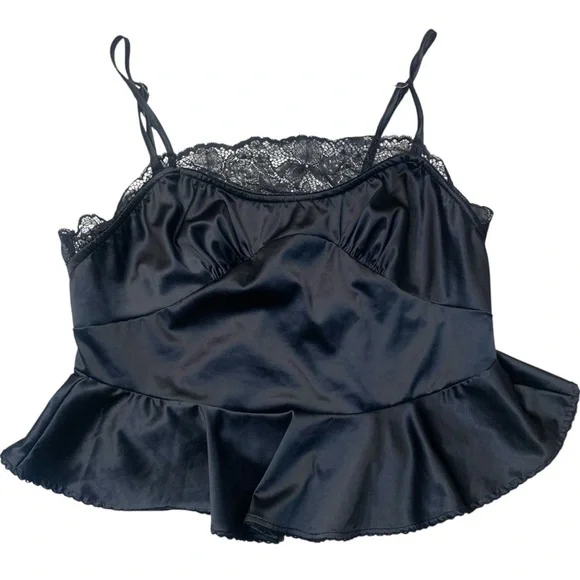 Free People Intimately satiny lace trim cami top black small