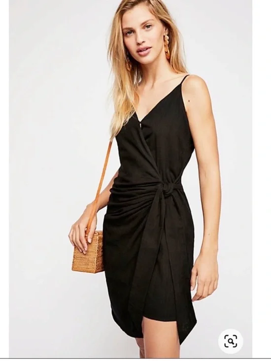 Free People Black Wrap Mini Dress Women’s 0 Cotton V-Neck Sleeveless