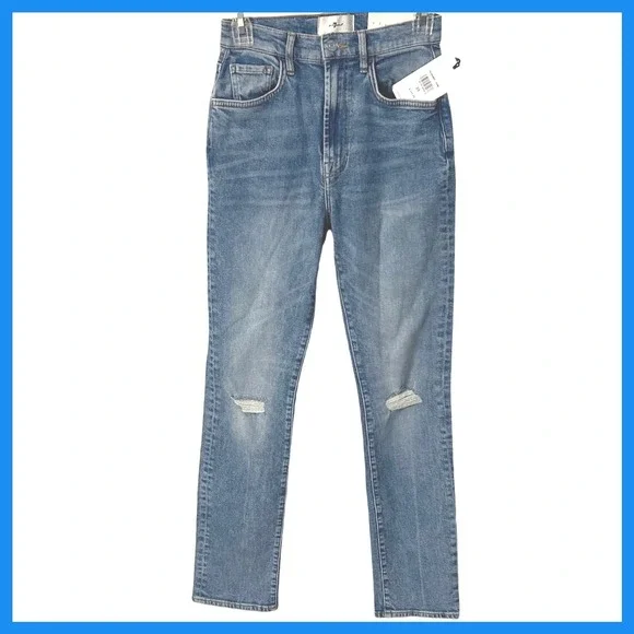 New W/Tag 7 For All Mankind Jeans Womens Size 25 Distressed Blue Denim MRSP $228