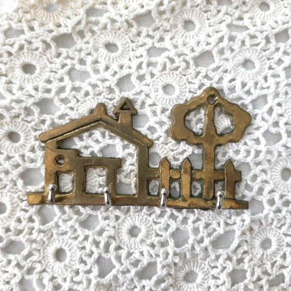 Vintage Brass Key Holder, House Shaped Wall Hook