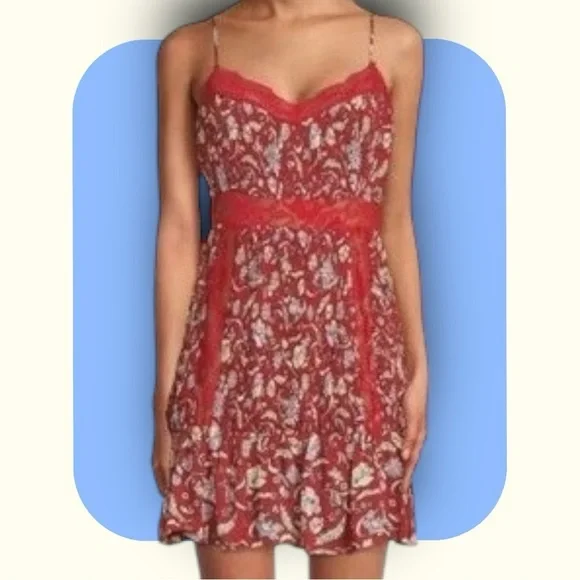 NWOT Free People Intimately ‘Last Night Mini Slip Dress’ in Red Size Small