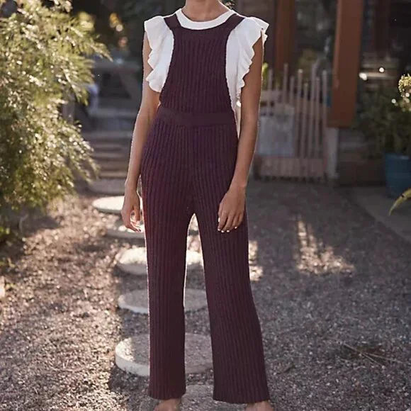 063 Free People Beach Cohen Sweater ribbed overalls NWOT Size Large