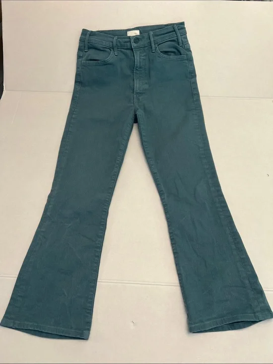 MOTHER DENIM THE HUSTLER ANKLE FRAY IN PLAY DATE GREEN WASH SIZE 28