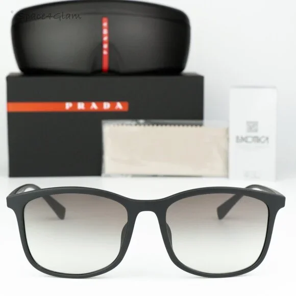 Prada Linea Rossa Men Sunglasses Black Grey Grad Rectangle PS01TSF DG00A7 NEW