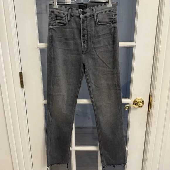 MOTHER Women’s Dark Gray Button Fly The Pixie Dazzler Ankle Fray Jeans Size 27