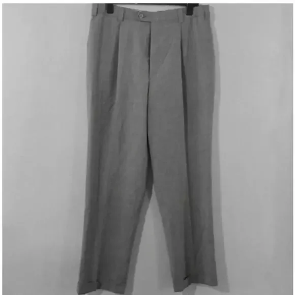 Línea Naturale Men’s Grey Dress Pants size 36 pleat cuff trousers slacks Career