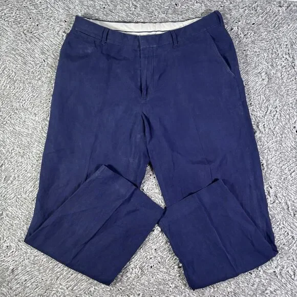 Polo Ralph Lauren Linen Silk Pants Mens 34/32 Navy Blue Preppy Designer Business