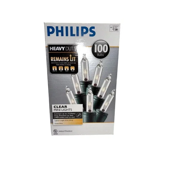 Philips‎ 100 Clear Mini Lights Heavy Duty Remains Lit 33 ft Green Wire