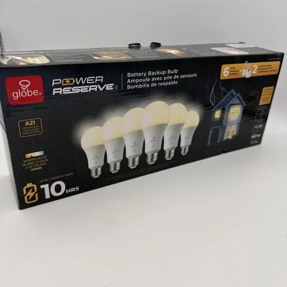 Globe Electric LED Battery Backup Power Outage Bulb, 6 Pack