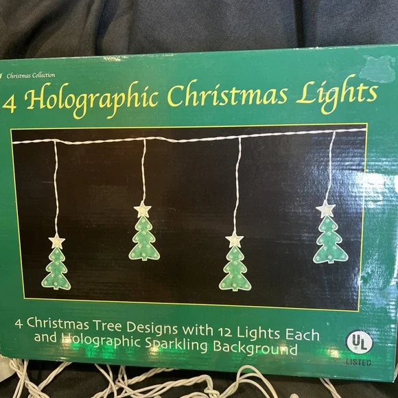 Vintage -‎ 4- Lighted Holographic Christmas Tree String Lights - 8