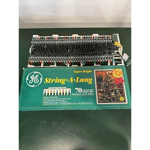 VINTAGE GE 70 STRING-A-LONG SUPER BRIGHT LIGHT SET MULTI COLOR vtg Christmas