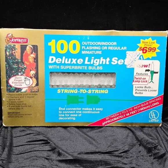 Vintage JoyBrite 100 Count Outdoor Indoor Flashing Regular Miniature‎ Light Set