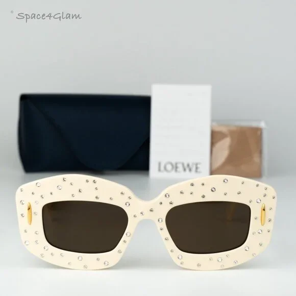 Loewe Men Sunglasses Crystal White Brown Rectangle LW4114IS 25E NEW AUTHENTIC