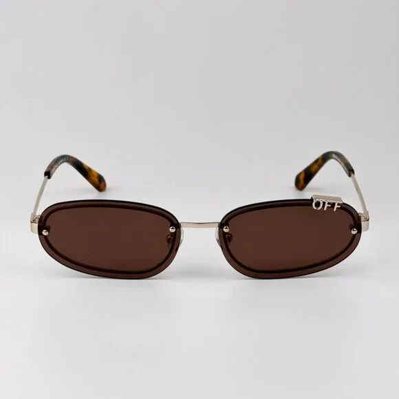Off-White MIAMI Men Sunglasses Gold Oval Frame Brown Lenses | Model OERI13M 7664