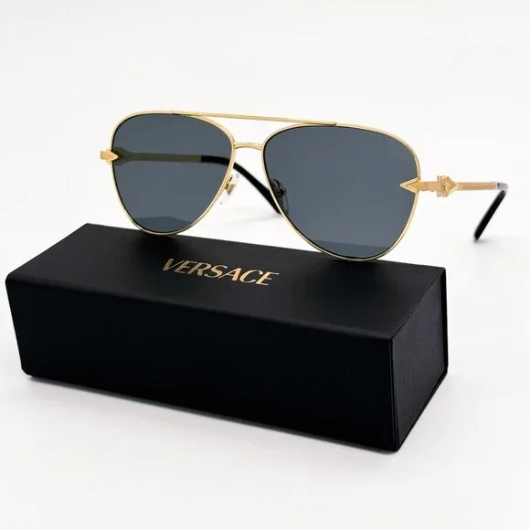 NEW VE2283 1002/87 VERSACE GOLD GREY AVIATOR SUNGLASSES VERSACE VE2283 100287