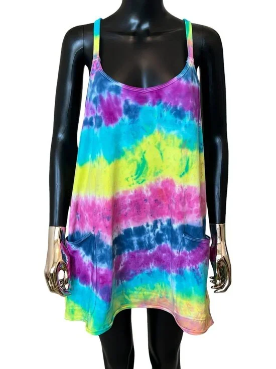 Free People Hot Shot Mini Dress Medium Custom Hand Tie Dye Rainbow NWOT