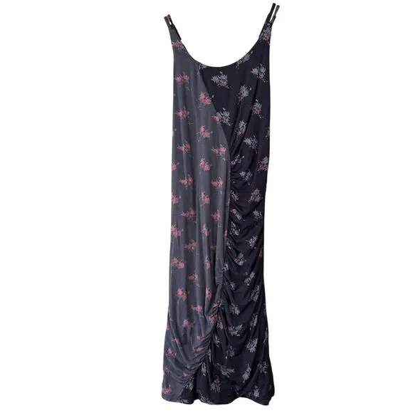 Free people cross back mini floral dress ruched spaghetti strap gray small