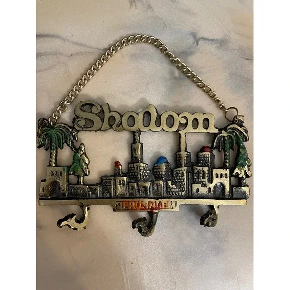 Jerusalem Shalom Skyline Metal Wall Hanging Key Holder Chain Hanger Decor