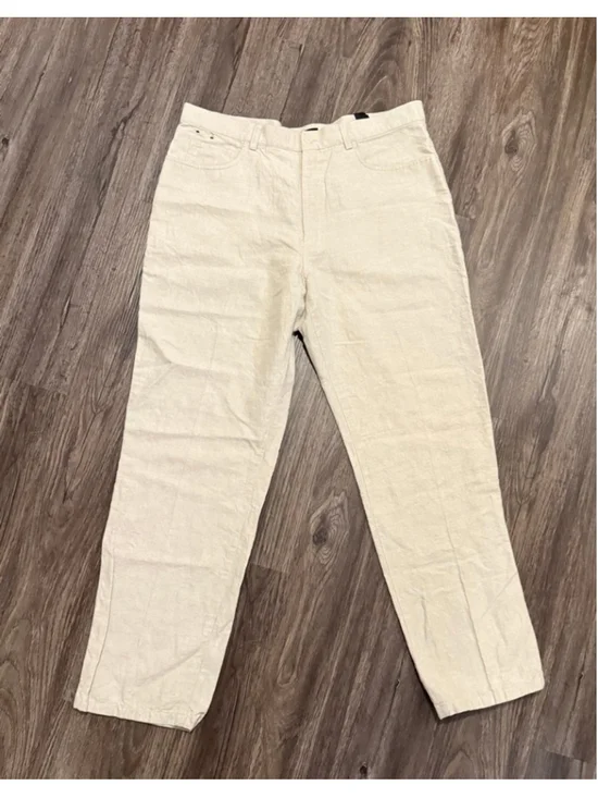 Vtg Y2K Claiborne Mens Linen Cotton Blend Pants Beige Straight Leg Sz 36x32