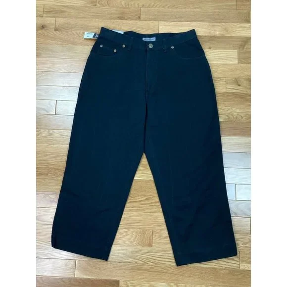 *New Eddie Bauer Capri Jean Pant Womens 10 Black 5 Pocket Casual Tapered Leg