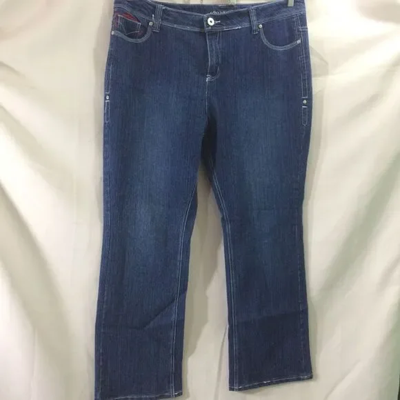 Kaxxi Kaze Vintage 90s Bootcut Jeans Red Embroidered Pockets Stretch Denim Sz 22