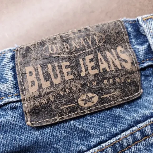 VTG Old Navy Slim Straight Leg Jeans Women 12 Long Blue Raw Hem Vintage 90s Y2K