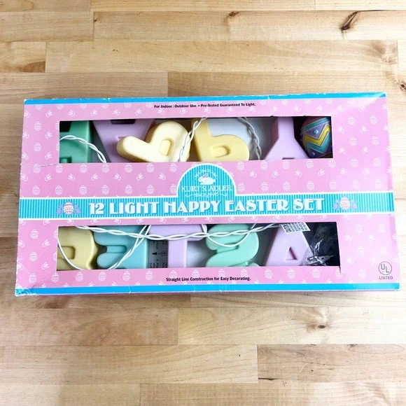 Kurt S‎ Adler Vintage 12 Light Happy Easter Set Pastel String Lights TESTED