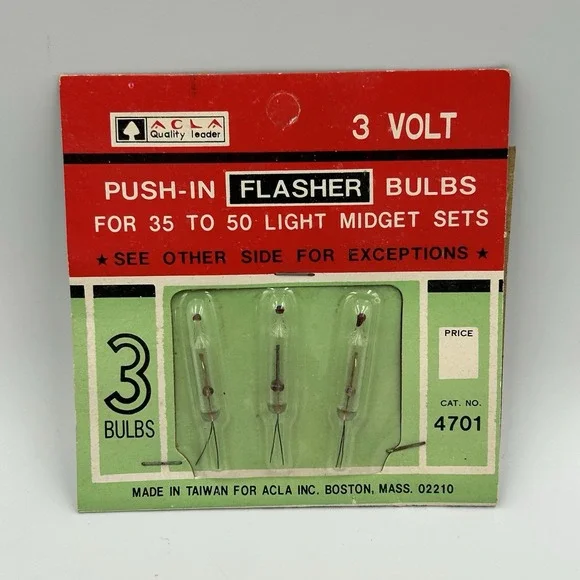 VTG NIP 3 Volt Beacon 3 Pushin Replacement Bulbs for Christmas Midget Sets‎ 4701