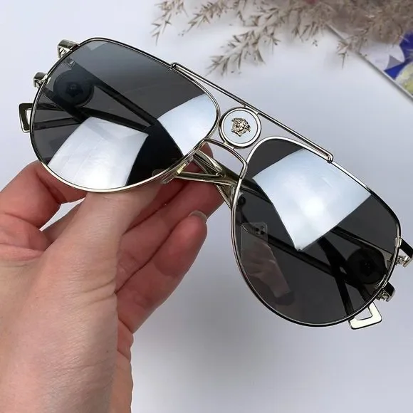 Versace VE2225 12526G Sunglasses Aviator Gold Gray Metal Mirrored Unisex