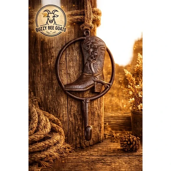VINTAGE CAST IRON COWBOY BOOT WALL HOOK WESTERN HORSESHOE DECOR RUSTIC