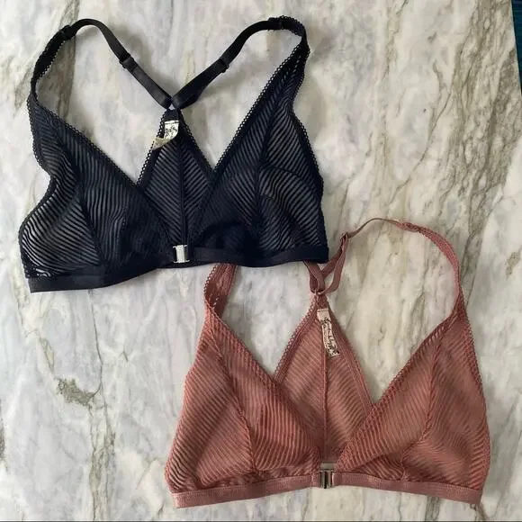 FREE PEOPLE Womens XS Intimately Nadia Bralette Bundle Nude Black Front Open