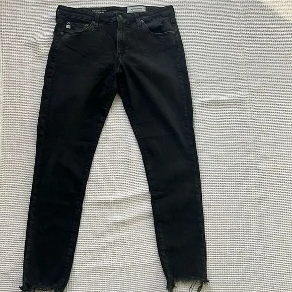 AG Adriano Goldschmied Women's Skinny Black Leggings Ankle Raw Hem Pants sz 31R