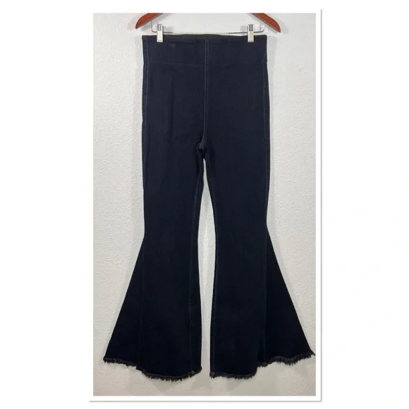 Show Me Your Mumu Flared Bell Bottom Denim Jeans Tall Sz L Rayon Cotton Blend