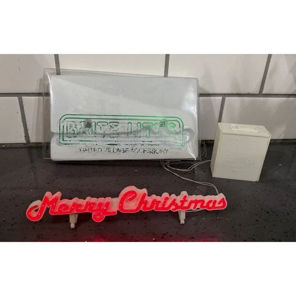 Department 56 Brite Lites Lighted Village Accessory Merry Christmas Sign Vintage