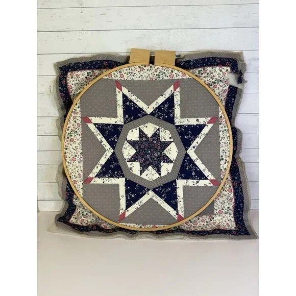 Handmade Quilt Block Wall Hanging in Embroidery Hoop 17