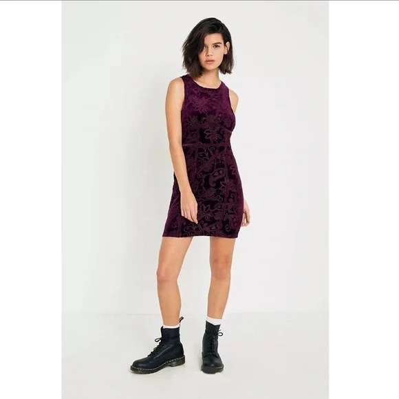 Free People Babe Bodycon Dress Floral Burnout Velvet Burgundy