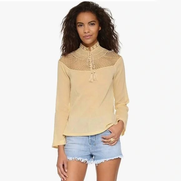 Free People‎ On The Island Crochet Neck Blouse