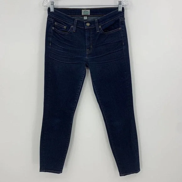 J. Crew Toothpick Jeans Size 27 Skinny Dark Wash Mid Rise Stretch Zip Fly Blue