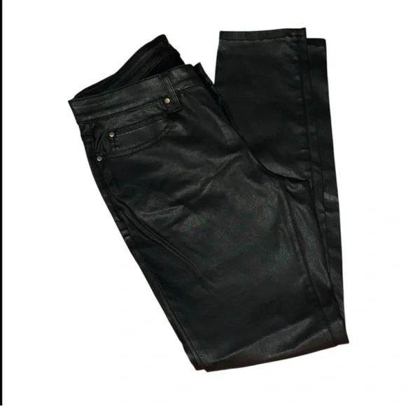 Eileen Fisher Black Organic Cotton Waxed Jeans straight Pants Size 10