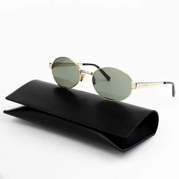 NEW Saint Laurent SL692 003 Gold Green Oval Men Sunglasses