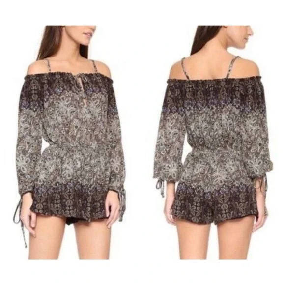 Free People Womens So Divine Romper Off the Shoulder Paisley Smocked XS