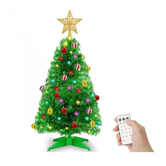3 FT Small Artificial Green Christmas Tree‎ w/ 50 Warm White & Multicolor Lights