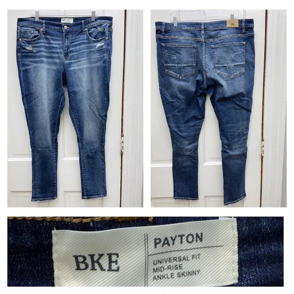 BKE Payton universal fit mid rise ankle skinny denim jeans distressed women's 36