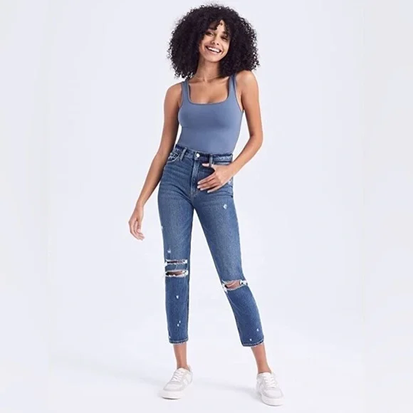 Abercrombie & Fitch The Mom High Rise Distressed Skinny Jean 24 00 Crop Long