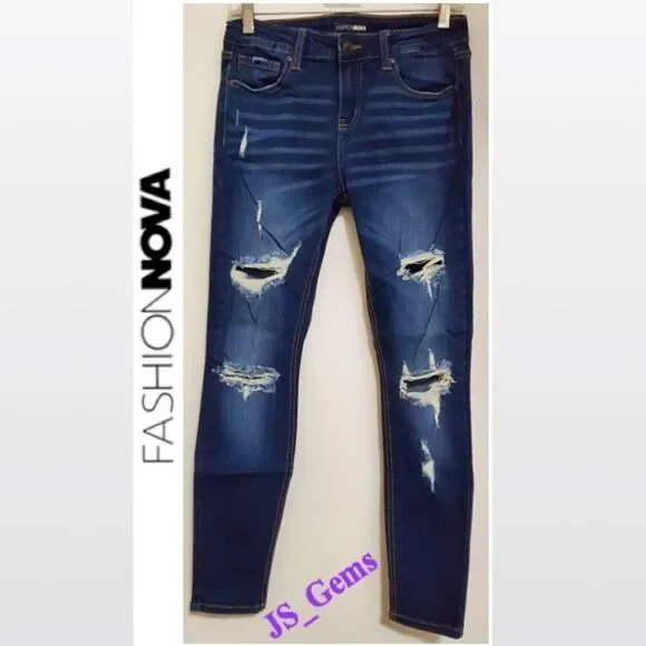 Fashion Nova Size 7 Mid Rise Skinny Blue Jeans