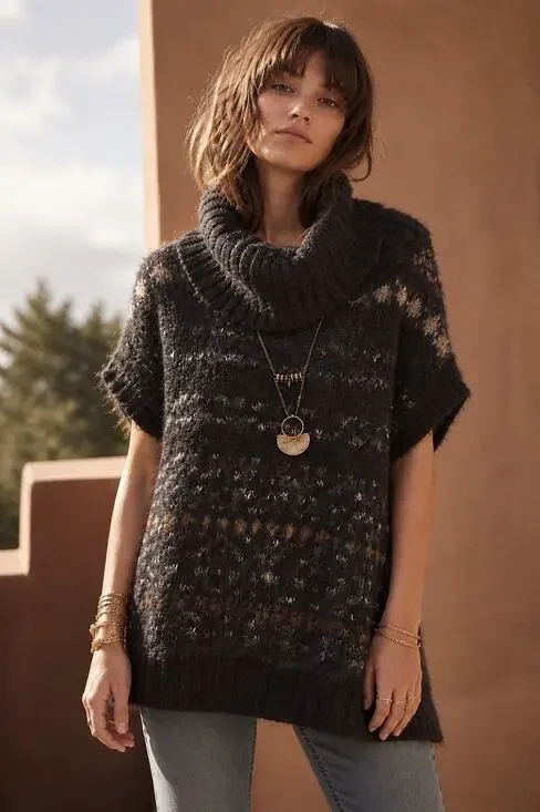 Free People Womens Snow Bunny Wool Blend Slouchy Fair Isle Sweater Top Size XS